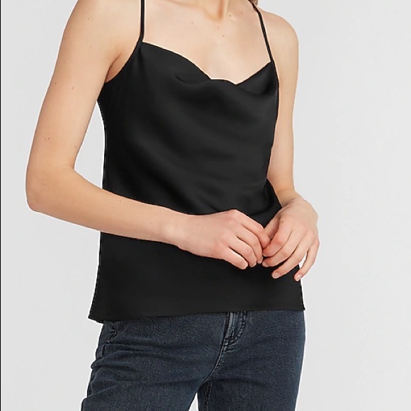 Express Tops - Express Black Satin Cowl Neck Cami Size: Small